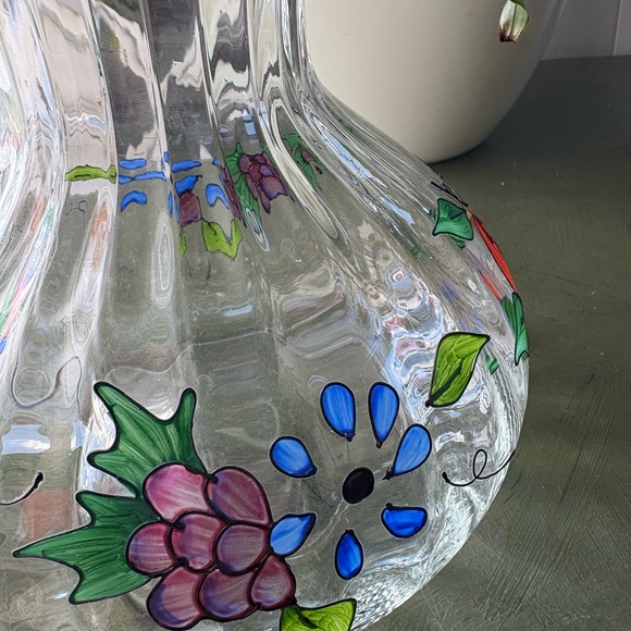 Floral Glass Pitcher with Gold Rim - Picture 3 of 7